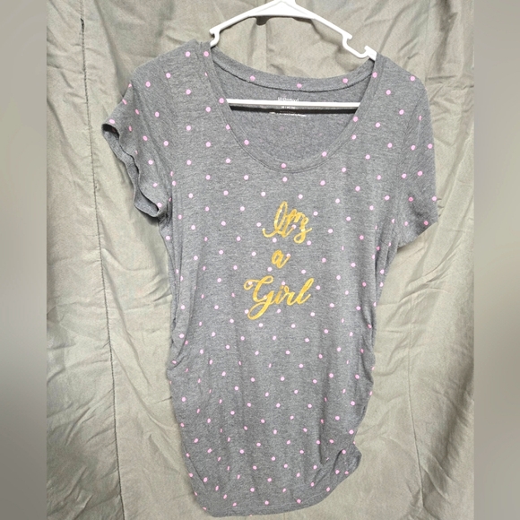 Gray and pink poka dot maternity  tee shirt - Picture 1 of 2